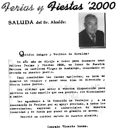 Saluda del Alcalde en el Programa de Festejos de la Feria 2000.