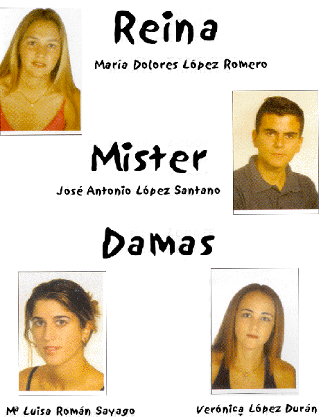 La Reina y sus Damas y el Mister de la Feria 2000.