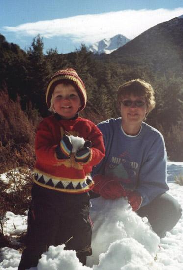 Caitlin and Kathy build a snowman