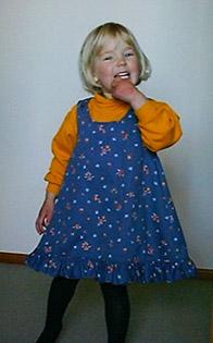Caitlin wearing Nana's new dress