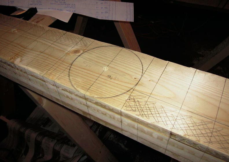 Thrust prop marked ready for cutting