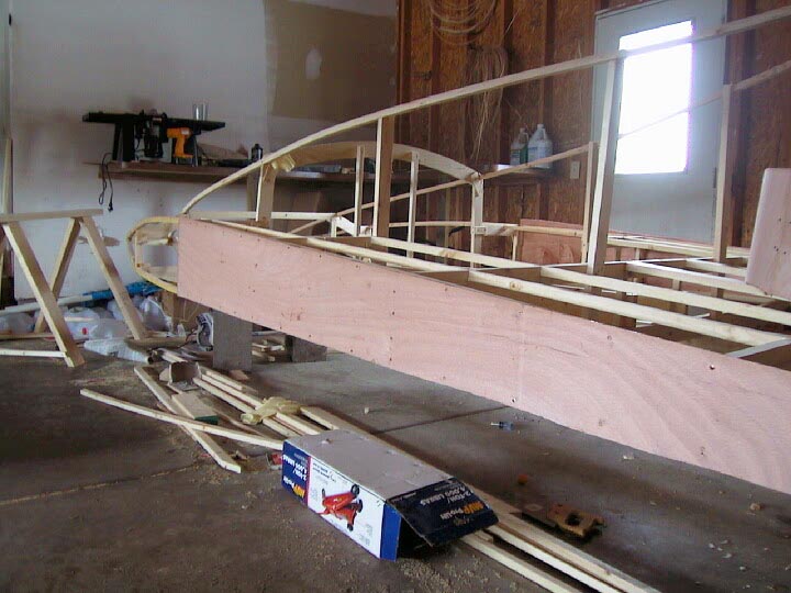 The first panel is nailed and glued in place