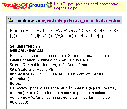 vis�o de um email de lembrete do Yahoo