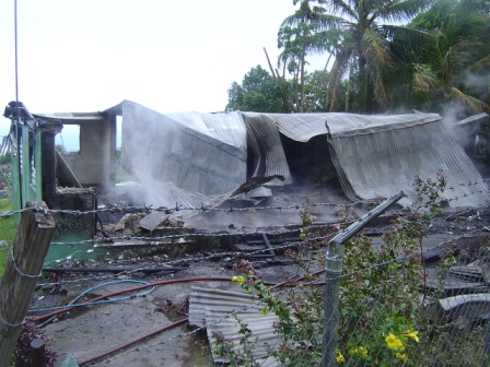 House destroyed by fire at Rawlins, Gingerland
