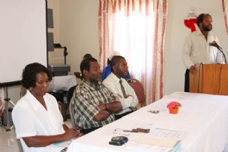 Photo Caption - (L-R) Ms. Venetta Hobson-Moving - Permanent Secretary in the Premier�s Ministry; Mr. Ray John - Facilitator; Mr. Orville Brandy - General Manager of the Nevis Air and Sea Ports Authority and Mr. Lester Blackett - NDMO Director