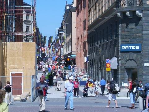 Drottninggaten at the Gamla Stan end