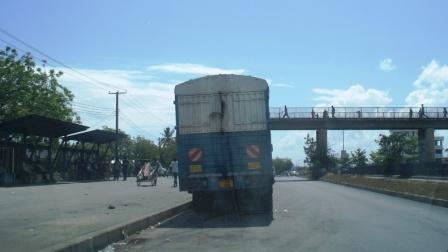 Bus stop used as truck stop