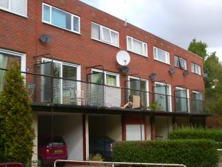 Canalside housing satellite dishes