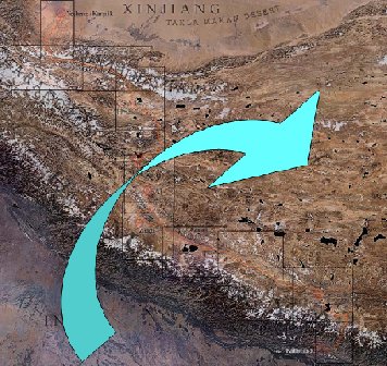 Himalayan Ridge separating India in the South and China to the North as seen from space.