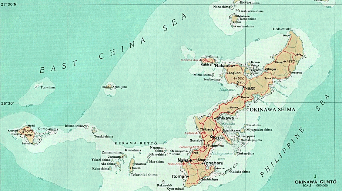 map of Okinawa US National Atlas 1970