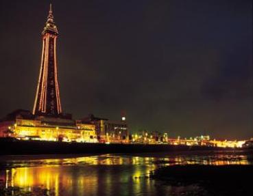 Blackpool lights, promenade and Tower and night, Lancashire, England