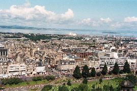 Edinburgh skyline and sea from Castle, Scotland