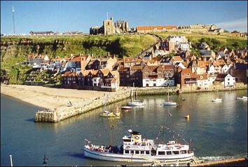 Whitby Harbour and Castle ruins, Yorkshire, England