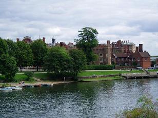 View from Hampton Court Bridge facing east towards Hampton Court Palace, HAMPTON COURT