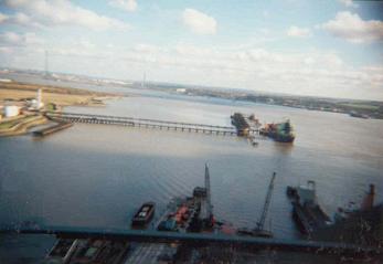 View of River Thames facing East towards Thames Estuary from Dartford Crossing, M25