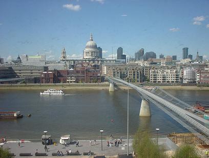 St Pauls Cathedral and the Millennium bridge facing the North bank from Tate Modern Gallery, LONDON