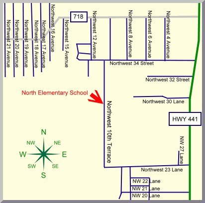 Map to North Elementary School, Okeechobee, Florida