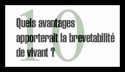 10. Quels avantages apporterait la brevetabilit&eacute; du vivant ?