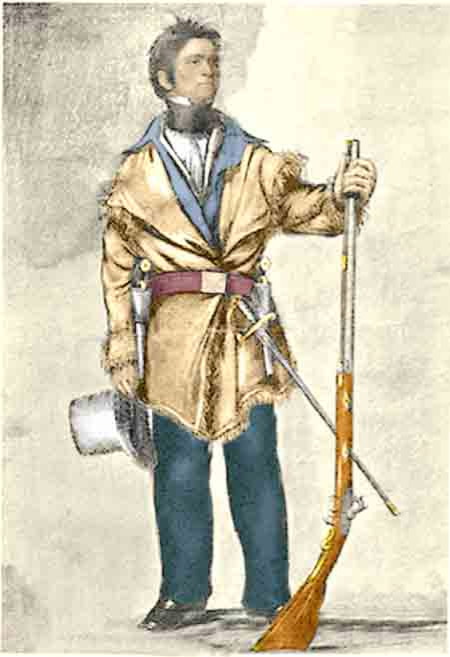 Colonel Henry Dodge, 
commander of the Iowa County Militia 
and the 'Michigan Mounted Volunteers.'
From 1834 watercolor by George Catlin
(Credit: Missouri Historical Society; 
Colorization courtesy of Rich Worthington-- 
NOT for reproduction without permission!)