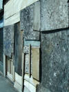 Woodchip panels covered the doorway and entrance to this shop