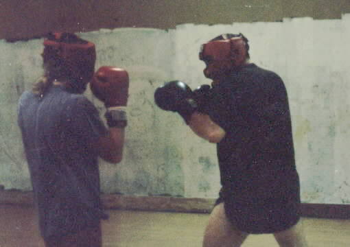 Sam and I do some suprevised sparring.&nbsp; Image copyright 1999.&nbsp; All rights reserved.