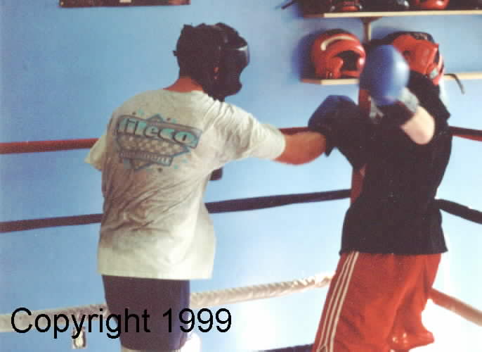 Boxer on the left works with another boxer in rotation.&nbsp; Image copyright 1999.&nbsp; All rights reserved.