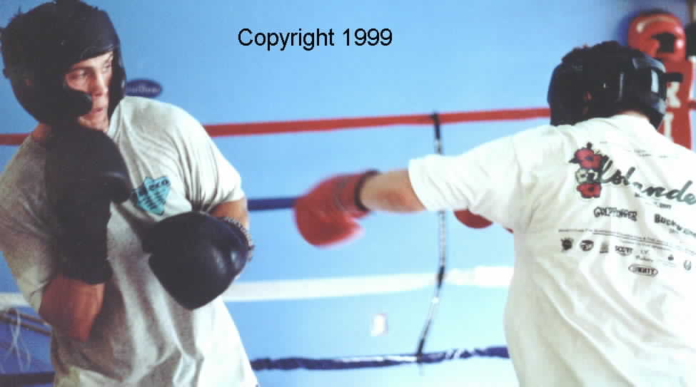 Round-robin sparring offers a fighter to practice against a variety of fighters each with a different style.&nbsp; Image copyright 1999.&nbsp; All rights reserved.