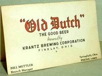 Krantz Brewing Corp. business card - Bill Mettler - Branch Manager - Springfield, Ohio