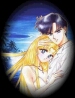 A kawaii manga blackout of Mamoru with Usagi.