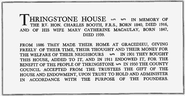 Plaque in Upstairs Hall