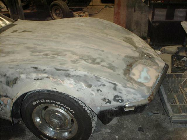 photo of stripped corvette - front