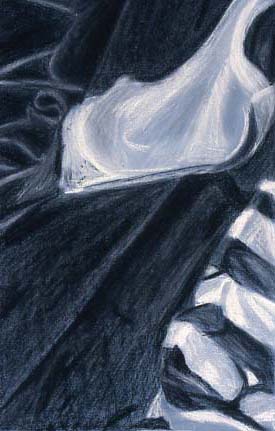 Charcoal on grey paper.