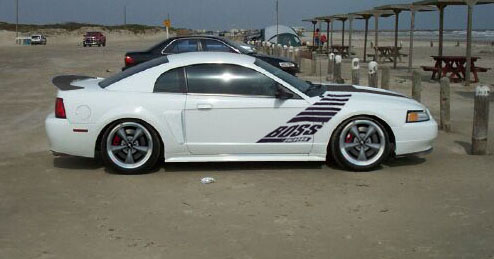 lowered, black spoiler, boss decals, bullitt rims, gt side scoops