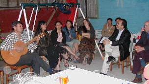 Singing Chilean folk songs late into the night.