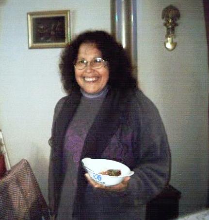 Cecilia with a bowl of her famous salad.