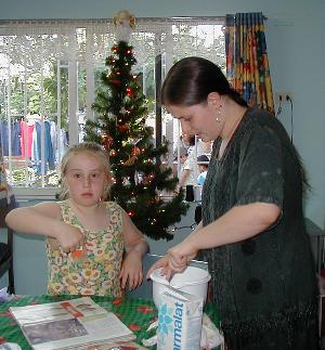 Ely and I making frosting for the cookies.