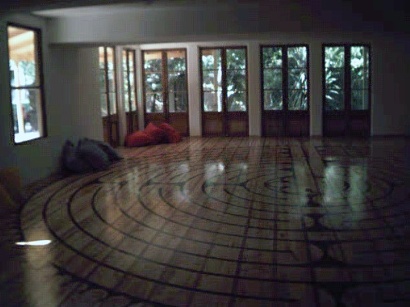 the labyrinth painted on the floor of the main meeting room.