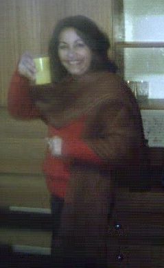 Maria Alicia, member of the Araucaria Women's Collective, with teacup.