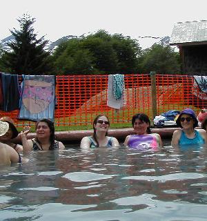 Relaxing in the thermal pools with Marcy, Marcela, Carola, and Maruja.