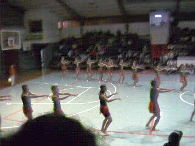 Victor and his classmates, dancing in Mapuche Indian garb for a school festival.