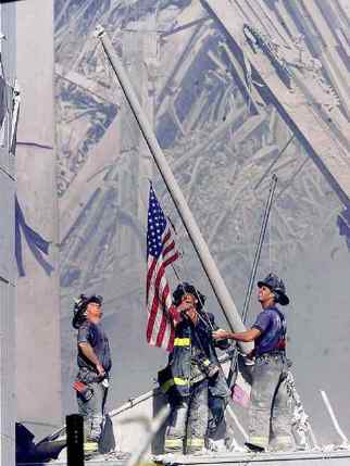 Firemen @ W.T.C. raising the colors - proudly

 click on, for larger image...
