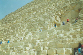 A close-up of the pyramids. Most pictures suggested a smooth surface. Originally they were covered in a brilliant white limestone coating which when the sun hit them it acted&nbsp; like a huge beacon to be seen for miles around.