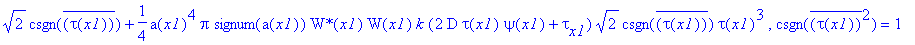 PIECEWISE([1/4*a(x1)^3*Pi*signum(a(x1))*tau(x1)^4*(W(x1)*`W*`[x1]*a(x1)*k+`W*`(x1)*W[x1]*a(x1)*k+`W*`(x1)*W(x1)*k*a[x1]-2*`W*`(x1)*W(x1)*b(x1)*a(x1)-2*`W*`(x1)*D*W(x1)*a(x1)*k*psi(x1))*2^(1/2)*csgn(con...