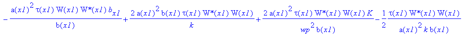eq35 := 1/4*2^(1/2)/b(x1)*W(x1)^2*`W*`(x1)^2*kappa*tau(x1)-a(x1)^2*tau(x1)*`W*`(x1)*W[x1]-2*a(x1)*tau(x1)*W(x1)*`W*`(x1)*a[x1]-a(x1)^2*tau(x1)*W(x1)*`W*`[x1]-a(x1)^2/b(x1)*tau(x1)*W(x1)*`W*`(x1)*b[x1]+...