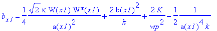 b[x1] = 1/4*1/a(x1)^2*2^(1/2)*kappa*W(x1)*`W*`(x1)+2/k*b(x1)^2+2/wp^2*K-1/2*1/(a(x1)^4*k)