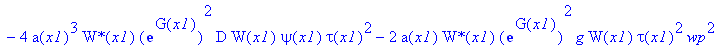 PIECEWISE([1/4*a(x1)^4*k*tau(x1)^3*(2*a(x1)^3*`W*`(x1)*exp(G(x1))*(W[x1]*exp(G(x1))+W(x1)*G[x1]*exp(G(x1)))*tau(x1)^2+4*a(x1)^2*`W*`(x1)*exp(G(x1))^2*W(x1)*tau(x1)^2*a[x1]+8*a(x1)^3*`W*`(x1)*exp(G(x1))...