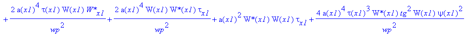 eq42 := a(x1)^2*tau(x1)*`W*`(x1)*W[x1]+2*a(x1)^2*tau(x1)*`W*`(x1)*W(x1)*G[x1]+2*a(x1)*tau(x1)*W(x1)*`W*`(x1)*a[x1]-2*a(x1)^2*tau(x1)*`W*`(x1)*g*W(x1)+4*a(x1)^3*tau(x1)/wp^2*`W*`(x1)*W(x1)*a[x1]+2*a(x1)...