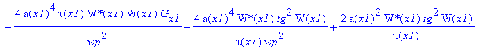 eq43 := Diff(W(x1)*`W*`(x1)*tau(x1)*a(x1)^2,x1) = -(2*a(x1)^2*tau(x1)*`W*`(x1)*W(x1)*G[x1]-2*a(x1)^2*tau(x1)*`W*`(x1)*g*W(x1)+4*a(x1)^4*tau(x1)/wp^2*`W*`(x1)*W(x1)*G[x1]+4*a(x1)^4/tau(x1)/wp^2*`W*`(x1)...