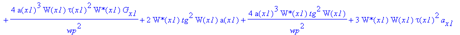 eq45 := W(x1)*tau(x1)^2*a(x1)*`W*`[x1]+2*W(x1)*tau(x1)^2*a(x1)*`W*`(x1)*G[x1]+2/wp^2*a(x1)^3*W(x1)*tau(x1)^2*`W*`[x1]+4/wp^2*a(x1)^3*W(x1)*tau(x1)^2*`W*`(x1)*G[x1]+2*`W*`(x1)*tg^2*W(x1)*a(x1)+4/wp^2*a(...