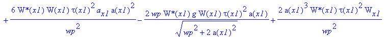 eq45 := W(x1)*tau(x1)^2*a(x1)*`W*`[x1]+2*W(x1)*tau(x1)^2*a(x1)*`W*`(x1)*G[x1]+2/wp^2*a(x1)^3*W(x1)*tau(x1)^2*`W*`[x1]+4/wp^2*a(x1)^3*W(x1)*tau(x1)^2*`W*`(x1)*G[x1]+2*`W*`(x1)*tg^2*W(x1)*a(x1)+4/wp^2*a(...